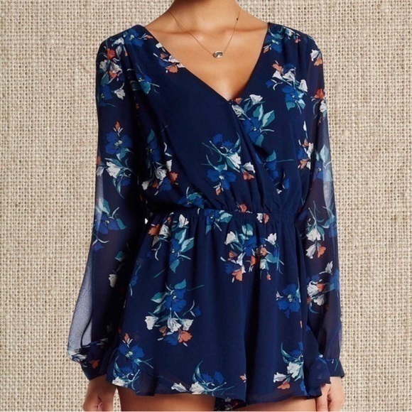 Astr Pants - Blue Flora Romper